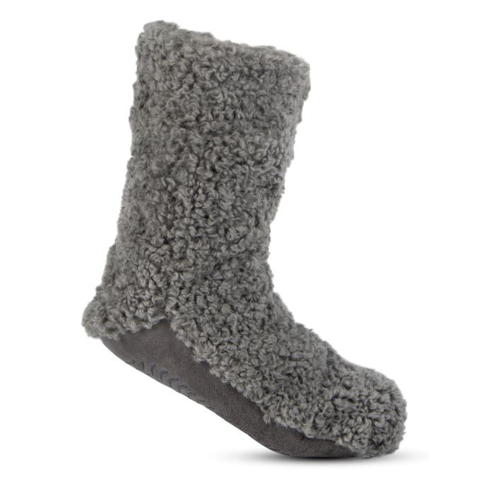 totes toasties® Ladies Faux Fur Bootie Slipper Socks Charcoal Extra Image 3